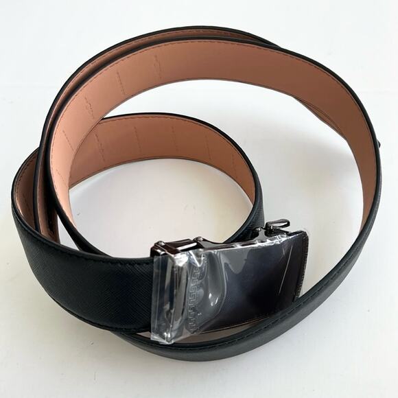 New MARK FRED Men's Solid Buckle Leather Belt with Automatic Ratchet Size 28-52 - Picture 2 of 8